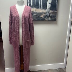 Jessica Simpson Women's Pink Fuzzy Long Cardigan Sweater